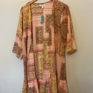 NWT Maurices Pink, Yellow & Brown Patchwork Boho Kimono